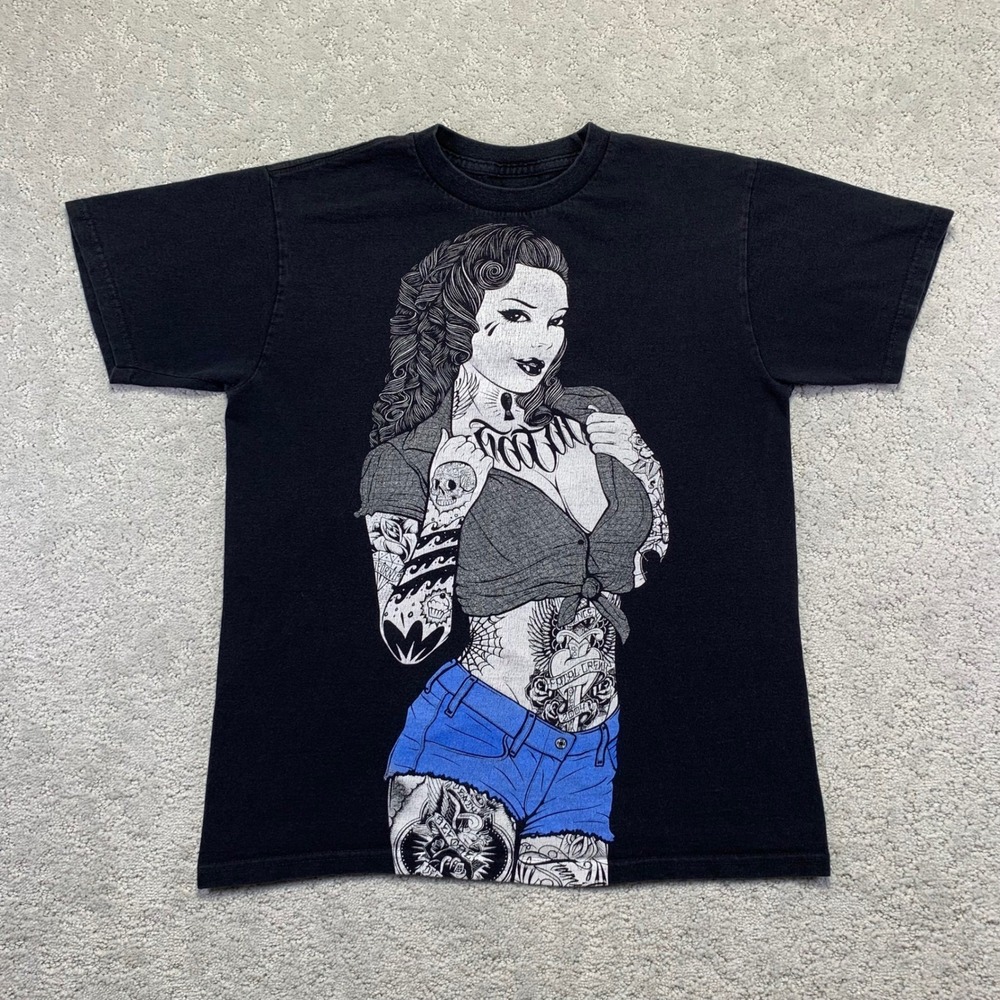 Fatal Clothing T Shirt Size Small Tattoo Pinup Girl Graphic Tee Black